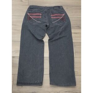 VTG Y2k Red Ape Baggy Jeans 36x29 Embroidered Skater Straight Wide Dark Wash Y2K
